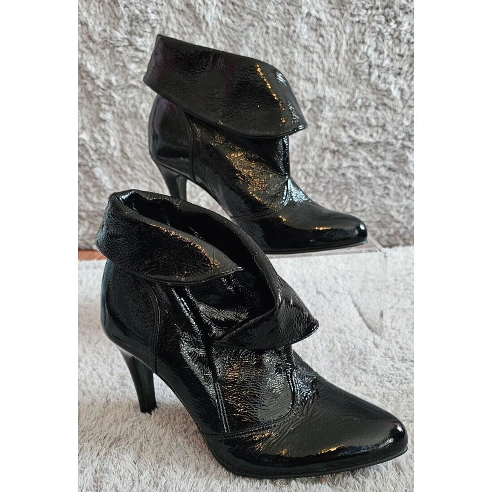 Gianni Bini Black Patent Fold-Over Ankle Booties